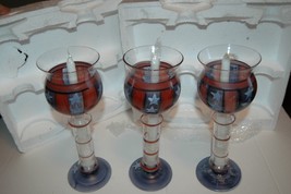 Set of 3 Hand Painted USA Star Stripe Patriotic Glass Candle Holder 4th July - £19.76 GBP