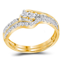 10kt Yellow Gold Round Diamond 2-stone Bridal Wedding Ring Band Set - £482.14 GBP