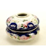 Porcelain Hair Receiver/Vanity Jar, Pink Roses, Cobalt Trim, Gold Highli... - $26.73 CAD