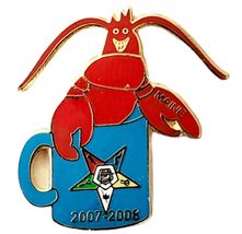 2008 Maine Order Of The Eastern Star Pin Lobster Mug Enamel Filled Frate... - $28.18 CAD