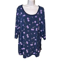 Lands End Womens Soft Floral Blouse Plus Size 3x Scoop Neck Blue c - £17.39 GBP