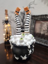 Halloween Eyeballs Witch Legs Sticking Out Of Black Cauldron Pot Figurine 12&quot; - $39.59