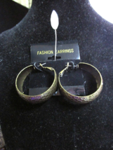 Large Burnished Gold Hexagon Patterned - Hoop Pierced Earrings - New On Card - £7.14 GBP
