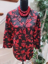 Kim Roger Women&#39;s Black Floral Polyester Buttons Front Long Sleeve Top S... - £19.14 GBP
