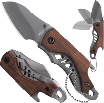 Small 5.7’’ Pocket Knife Folding Knife Sharp Knife w Bottle Opener Wood Handle - £10.27 GBP