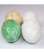 Set Of Four Stone Marble Green Yellow White Jade Eggs Vintage Polished F... - $19.50