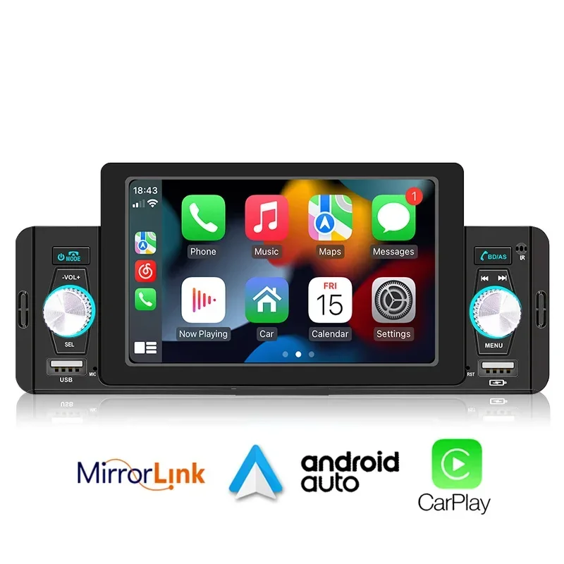 Car Radio 1 Din CarPlay Android-Auto Bluetooth Hands Free A2DP USB FM 5 Inch MP5 - £55.70 GBP+