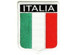 ITALIAN FLAG SHIELD 2.5&quot; x 3.25&quot; iron on patch (2618) Italy (B16) - £5.00 GBP