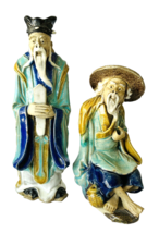 2 Chinese Shekwan Ceramic Mudware Mud Man Figures Standing 6&quot; &amp; Sitting 4.75&quot; - $120.94