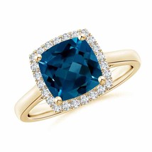ANGARA Classic Cushion London Blue Topaz Halo Engagement Ring in 14K Gold - $1,679.92