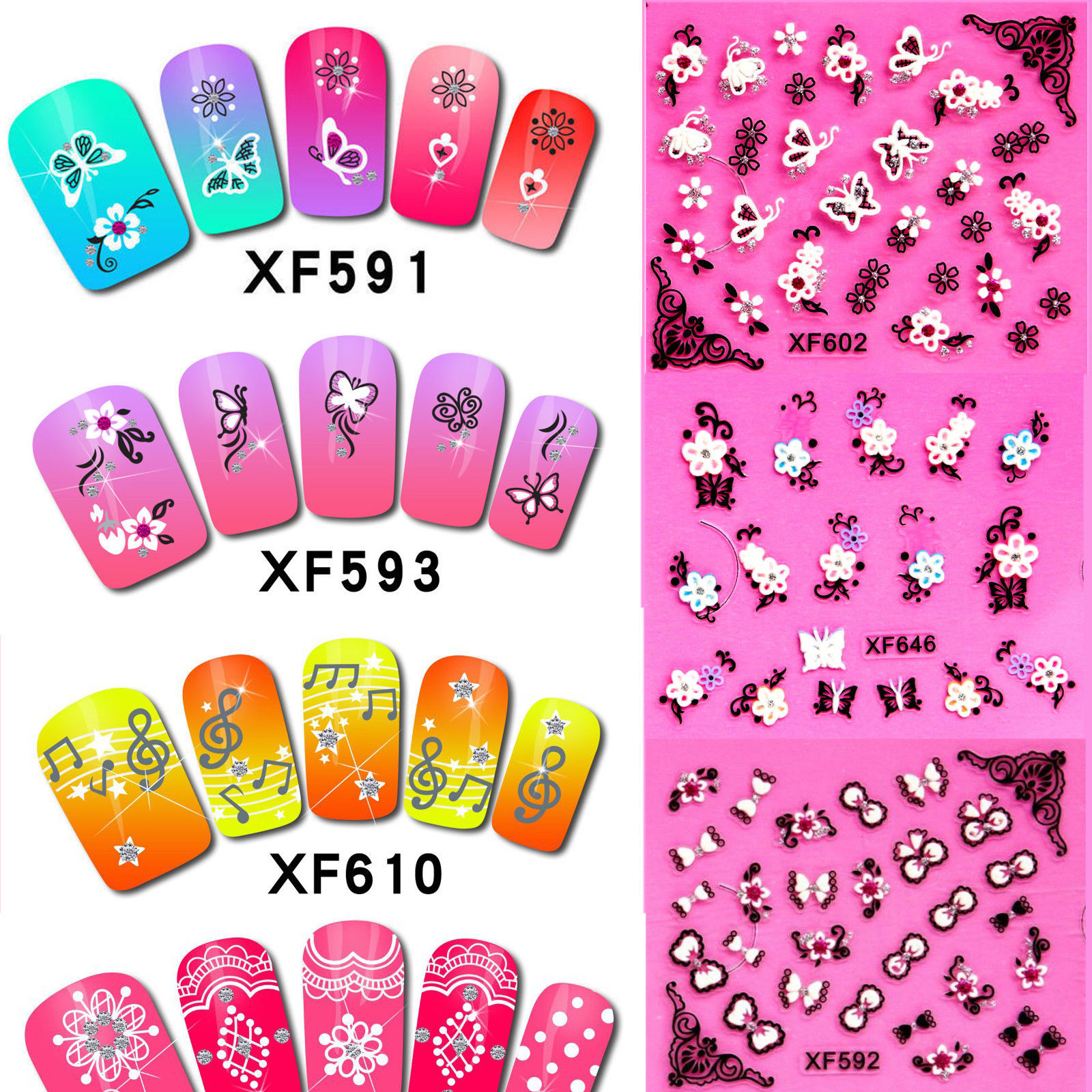 Nail Art 3D Gold Flowers White Stickers Butterfly Stones Design Decorati... - $2.69