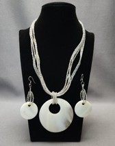 Necklace &amp; Earrings Natural Cone Shell Mother of Pearl Pendant Multi-Str... - £17.83 GBP