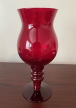 Vintage Ruby Red Empoli Style Large Footed Vase Pedestal Vase 11 3/4&quot; Tall - £24.76 GBP