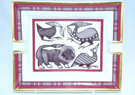 Hermes Change Tray Wine Red 4 Animals Porcelain Ashtray Tableware Lion Bird - £365.74 GBP