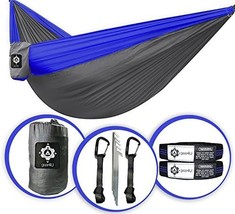 Gear4U: Two Person, Double Camping Hammock With Heavy Duty Tree Straps, Pockets, - £39.09 GBP