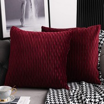 Two 18X18-Inch Dezene Wine Red Throw Pillow Covers: Original Striped Velvet - £25.50 GBP