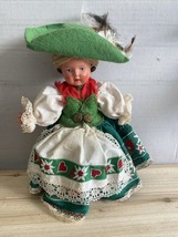 Vintage Western Germany Celluloid Doll 1950s Red Green Lace Amazing Detail 10” - £11.88 GBP