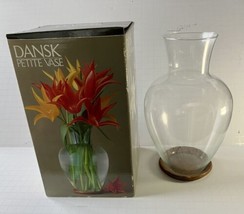 Vintage Dansk Petite Glass 8.5&quot; Vase W/RARE Wood Display Stand Original Box - £23.58 GBP