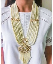 VeroniQ Trends-Designer Kundan and Pearl Raani Haar,Long Pearl Necklace Set - £114.90 GBP