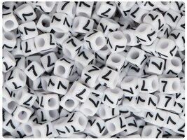 BeadTin White Opaque 6mm Cube Plastic Alpha Beads - Black Number 7 (80pcs) - $2.09