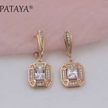 PATAYA New Arrivals 585 Rose Gold Color Drop Earrings White Square Natural Zirco - £15.91 GBP
