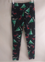 LuLaRoe Leggings OS Black With Christmas Tree &amp; Reindeer Designs - $9.69