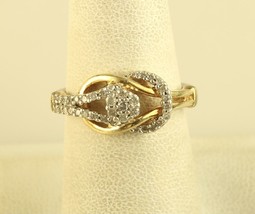 Vintage Signed Sterling Cluster Diamond Double Knot Infinity Ring Band sz 7 1/4 - £75.16 GBP