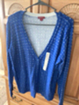 Merona Blue Polka Dot Knit Top Sweater Button Front Women’s Size Large - £23.56 GBP