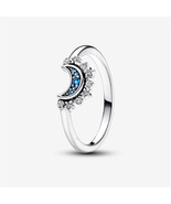 S925 Silver Celestial Blue Sparkling Moon Ring,Minimalist Ring - $28.70 CAD