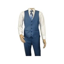 Men Suit BERLUSCONI Turkey 100% Italian Wool Super 180's 3pc Vested #Ber25 Blue image 6