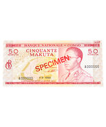 1968 Kongo 50 Makuta SPECIMEN Note UNC Mit Rotem Tintenfleck P11 - $160.29