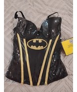 NEW DC COMICS BATMAN BATGIRL SEQUINED CORSET BLACK SIZE S LINGERIE - $20.56