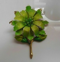 Large Vintage Gold-tone 3-Layer Green Enamel Metal Flower Brooch/Pin - £25.64 GBP