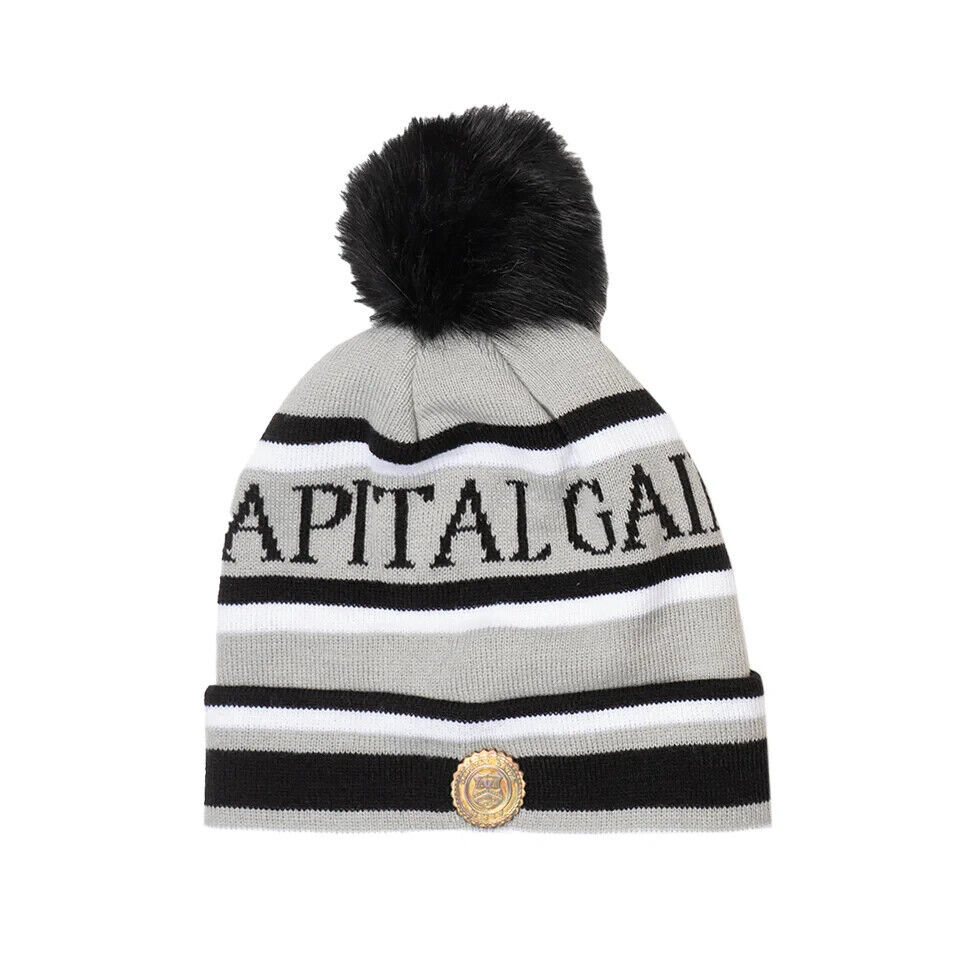 Capital Gains Streetwear Fuzzy Pom Gray & Black Beanie Winter Hat