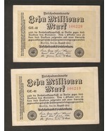 Germany Weimar Reichsbanknote 10 Millionen Mark 1923 Consecutive Serial ... - £19.89 GBP