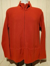 Orvis Mens Full Zip Up Sweater Size M Medium Pumpkin Orange Cotton Pockets - £18.86 GBP