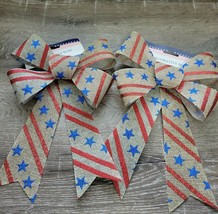 (2) Patriotic Decor - Glitter Bows Stars and Stripes. 4th of July, Patriotic - £9.27 GBP