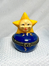 Star With Face Painted Porcelain Hinged Lid Jewelry Pill Trinket Box - £23.93 GBP