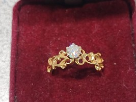 engagement ring solid yellow gold 18k brilliant diamond custom setting size 6 - £387.61 GBP