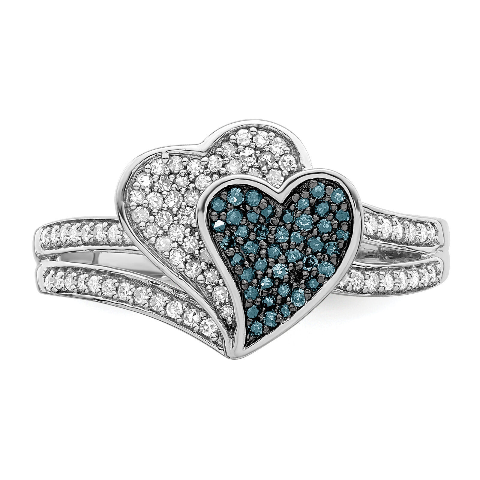 White Night Silver  Blue and White Diamond Hearts Ring QR5175 Item image 4