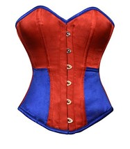 Red Blue Satin Gothic Burlesque Corset Waist Training Bustier Overbust Costume - £57.66 GBP