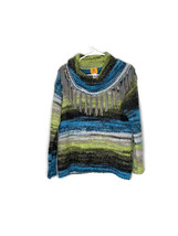 Ruby Rd Road Size Small Wool Blend Cowl Neck Striped Sweater Fringe Detail - £11.20 GBP