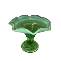 Vintage Northwood Sea Foam Green Opalescent Roulette Vase with Ruffled Edge - $59.40