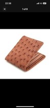 Wallet Men&#39;s Genuine Ostrich Cognac Brown Skin Leather Bifold Real Size 11*9.5Cm - £120.28 GBP