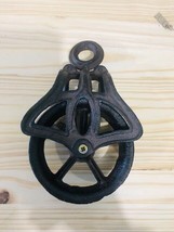 Rustic Pulley Cable Wheel Farmhouse Country Home Decor Cast Iron Hanging Barn  - £23.88 GBP