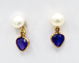 Vintage Princess Pride Creations PPC 14K Gold Pearl Amethyst Heart Earrings - £100.42 GBP