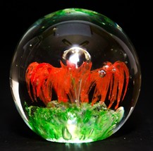 Vintage Paperweight Art Glass Controlled Bubble Orange Green - £19.78 GBP