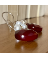 Red Quartz Gemstone &amp; White Freshwater Pearl - Sterling Silver Handmade ... - €39,07 EUR