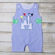 NEW Boutique Disneyland Castle Baby Boys Blue Gingham Romper Shortalls Jumpsuit - £8.69 GBP
