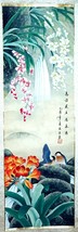 Old Chinese Hand Painted Scroll Flowers – Vivid Flowers &amp; Birds Signed - £80.12 GBP